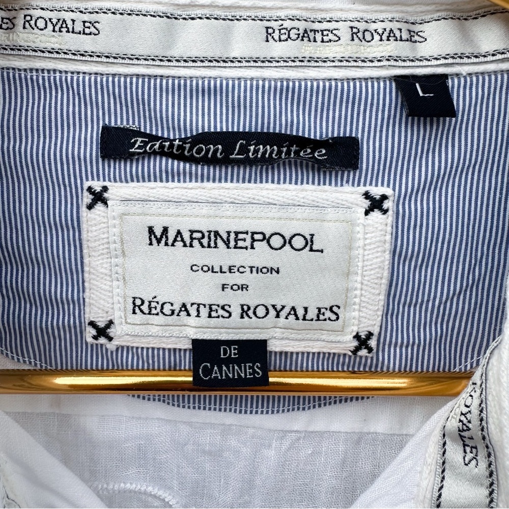Marinepool Cannes Regatta 100% Linen Yacht Club Shirt L White Coastal Preppy - Picture 3 of 12